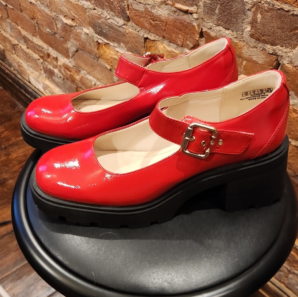 Red Patent Mary Jane Platform Shoes